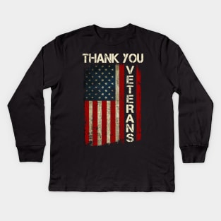 Patriotic American Flag Thank You Veterans For Men Women Kid Girl Boy Kids Long Sleeve T-Shirt